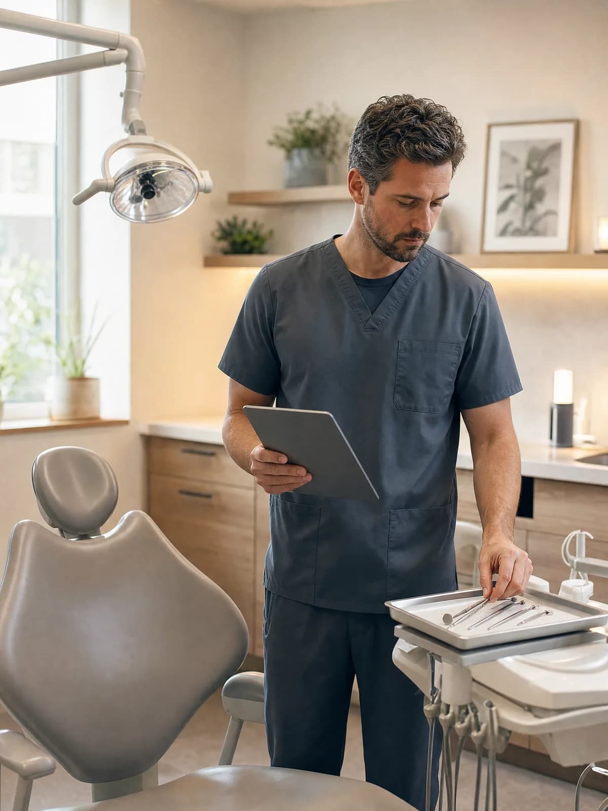 Dentist reviewing the day’s schedule