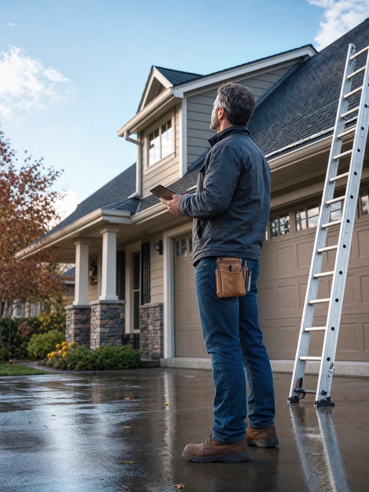 Roofer inspecting a residential roof