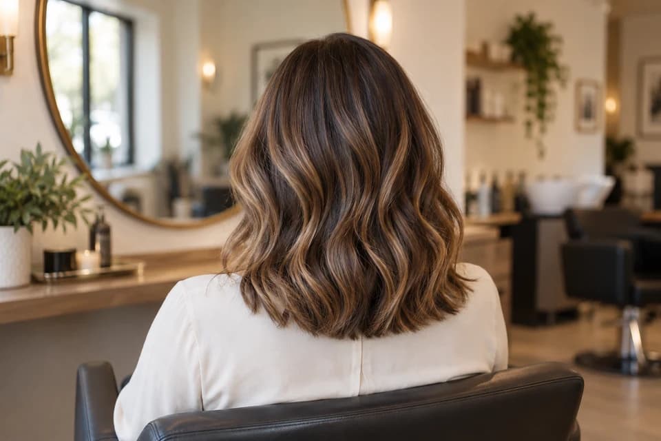 Softly waved brunette balayage