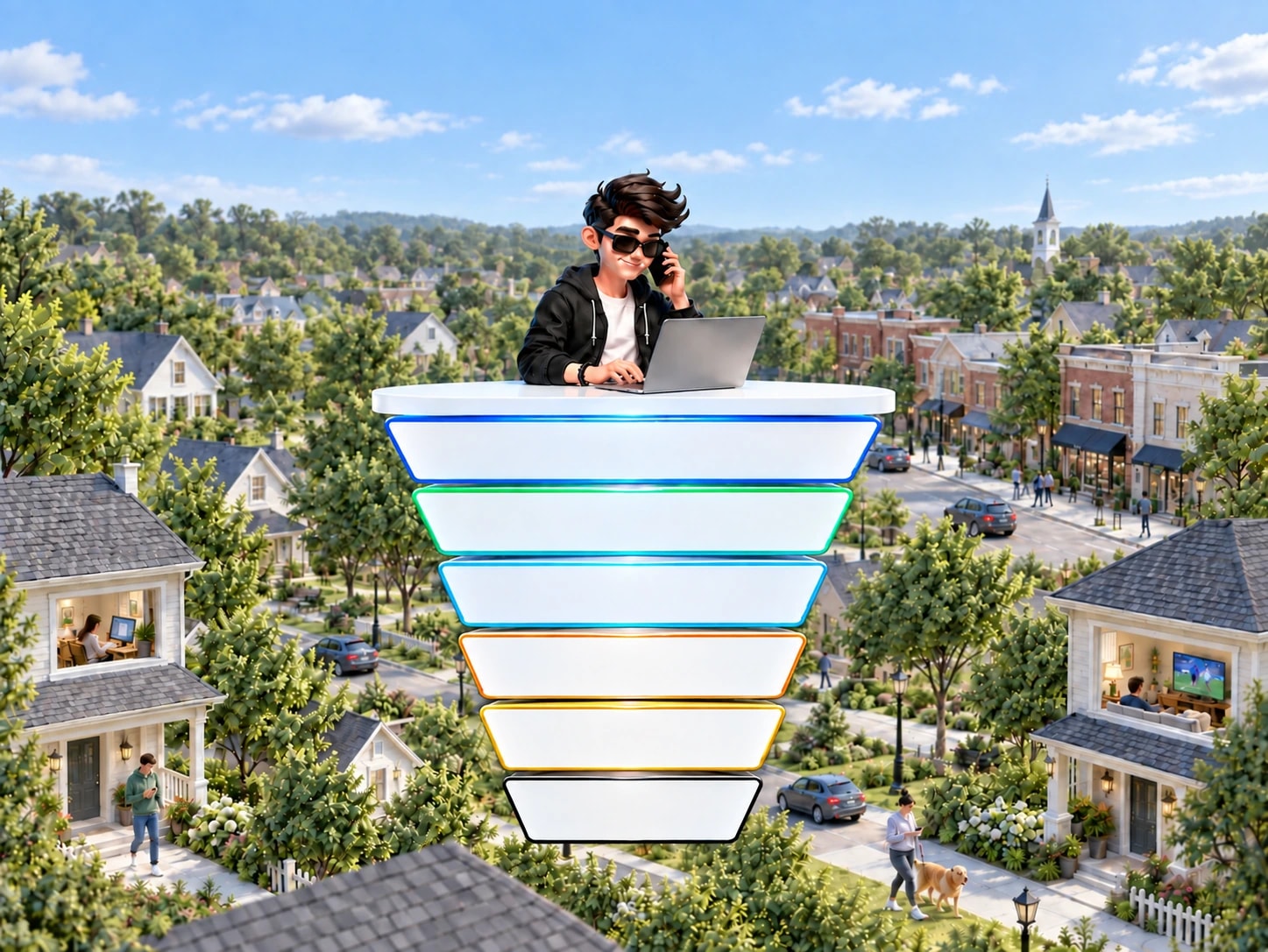 Nephew hovers above a neighborhood, connecting the places customers look with every step from lead to follow-up.